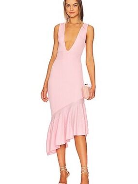 Revolve LPA Panya Ruffle Midi Dress in Pink